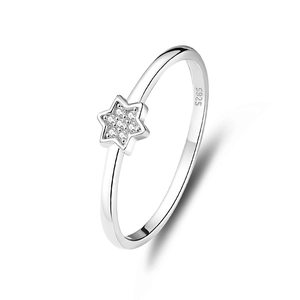 S925 sterling silver star ring with micro-paved zircons shown in 3/4 side view
