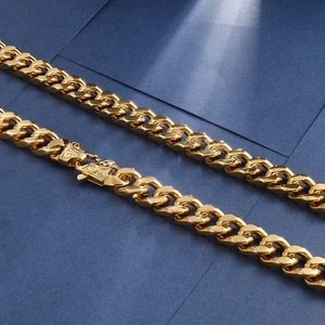 Polished gold stainless steel Cuban chain necklace for men with classic punk rock design