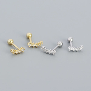 Elegant S925 sterling silver geometric screw back earrings with sparkling crystals