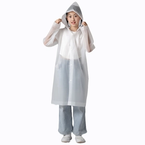 Thickened EVA semi-transparent kids raincoat with hood and snap buttons for outdoors