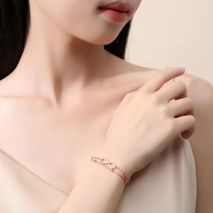 Rose gold double-layer S925 silver bracelet with infinity symbol and crystals
