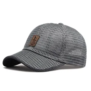 Dark grey full mesh baseball cap for summer sun protection with EDIKO leather patch