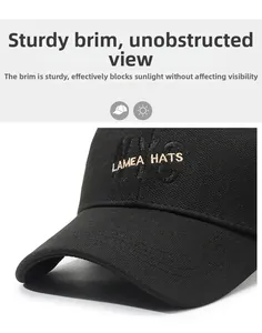 Detail of black cotton baseball cap with 3D NYC embroidery and sturdy curved brim