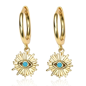 Evil Eye Hoop Earrings 925 Sterling Silver Sun Ray Turquoise Bohemian Style Small Exquisite Jewelry For Women