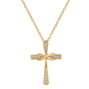 Collana dorata con croce intrecciata e simbolo infinito con pietre di zirconite