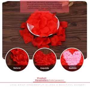 Macro shot of non-woven rose petals in red and pink colors for wedding party decoration