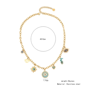 Detailed view of stainless steel evil eye pendant necklace with 40+5cm chain size