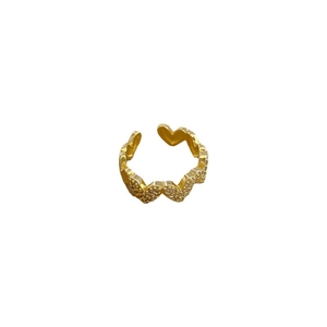 Adjustable gold plated open heart ring featuring sparkling cubic zirconia pavé setting