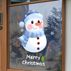 Stickers Fenêtre Noël PVC Statique Autocollant Double Face Bonhomme De Neige Merry Christmas Flocon De Neige Décor