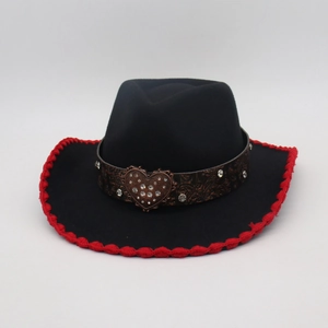 Cappello Fedora Cowboy Occidentale Retrò per Donna Uomo Fibbia Cuore Etnica Strass Protezione Solare Vacanza Spiaggia Cappello