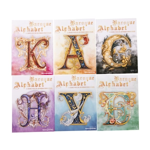 Baroque style PET alphabet stickers with golden floral patterns for journaling 26 pieces