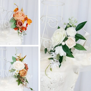 Corsage d'épaule de mariée fait main avec fleurs en soie champagne et perles