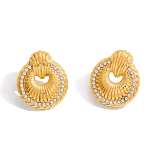 Luxurious 18k gold plated titanium steel hoop earrings with sparkling rhinestones decoration
