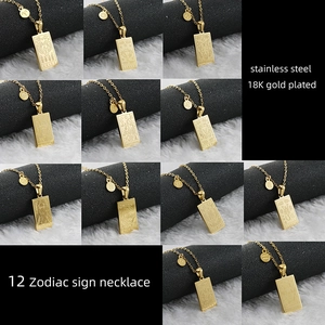 Detailed grid of 12 Zodiac sign necklaces in 18K gold plated stainless steel pendants