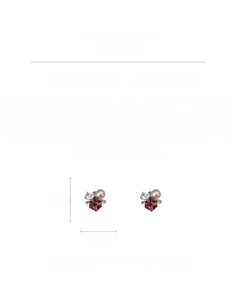 Detailed view of silver needle stud earrings featuring purple zircon and white pearl