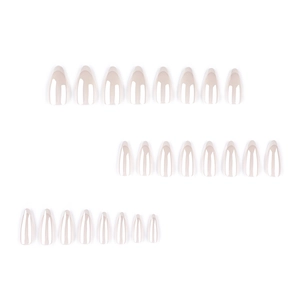 Classic French white almond press-on nails with shiny finish and various sizes