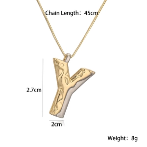 Detailed size view of two-tone letter Y pendant necklace with 45cm chain length and dimensions