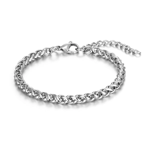 Bracelet pour homme en acier titane argenté avec maille tressée et fermoir mousqueton
