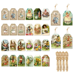 Vintage Easter gift tags with rabbit illustrations and twine for party decorations