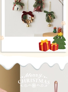 Detailed collage of Christmas bells and wreaths with pine cones in festive colors
