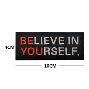 Detail view of 10x4cm embroidered tactical patch with Believe In Yourself slogan