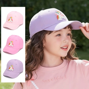 Kids Baseball Cap Cute Unicorn Embroidery Breathable Sun Protection Outdoor Adjustable Sweet Cartoon Hat For Girls Toddler