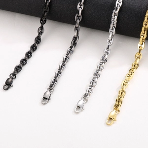 Group shot of pig nose link chains in black, gunmetal, silver, and gold steel finishes