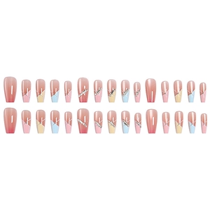 Lot de 30 faux ongles French colorés avec diamants bonbons 3D et dégradé de couleurs doux