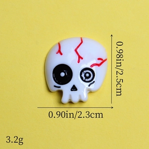 White resin skull bead with red cracks and dimensions for Halloween DIY accessories