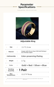 Detail view of 18K gold plated copper compass ring with pink and white cubic zirconia