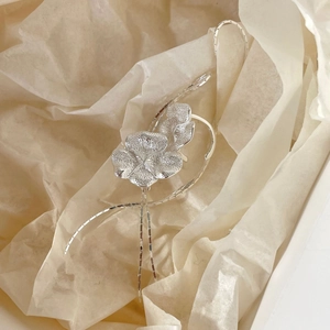 Minimalist S925 sterling silver flower ear cuff with textured matte finish on white paper