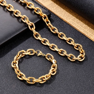 Men Link Chain Necklace Bracelet Stainless Steel Hip Hop Rock Trendy Polished O-Chain Punk Style Fashion Jewelry For Male