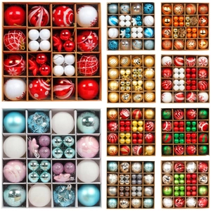 Coffret de boules de Noël avec décorations peintes pour sapin en plusieurs thèmes colorés