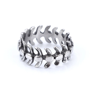 Retro stainless steel dragon bone ring for men and women in antique silver finish
