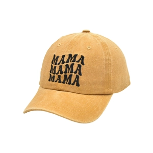 Classic mustard yellow cotton baseball cap with triple row MAMA embroidery for women