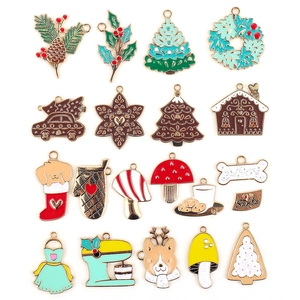 Enamel Christmas Charms Alloy Pendants For DIY Jewelry Making Keychain Cartoon Bracelet Necklace Decoration