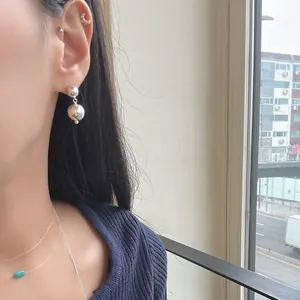 Set di orecchini a sfera in argento S925 lucido con perno, cerchio e modelli a clip