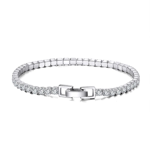 Classic S925 sterling silver tennis bracelet with round clear cubic zirconia stones
