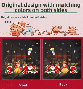Double-sided Christmas window clings showing Santa and reindeer from both sides