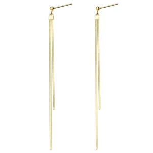 Elegant gold plated S925 silver tassel drop earrings with long snake chain fringe