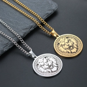 Punk style stainless steel lion head pendant necklaces in gold and silver finish