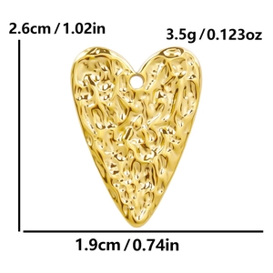 304 stainless steel heart pendant with hammered texture and size measurements shown