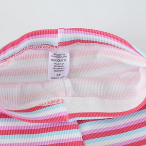 Girls striped cotton ribbed knit pants with colorful horizontal patterns and elastic waist