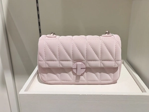 Pink quilted chain shoulder bag, minimalist flap crossbody bag with elegant details.