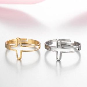 Adjustable gold and silver hollow cross rings with polished finish for women