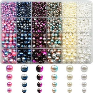 Macro detail of 24-color DIY pearl bead kit with multiple sizes for jewelry making