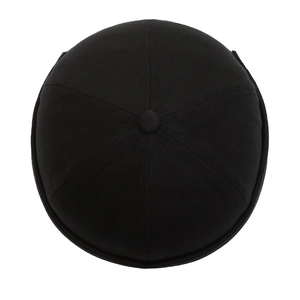 Minimalist black 6-panel cotton miki hat shown in a top-down view for men and women