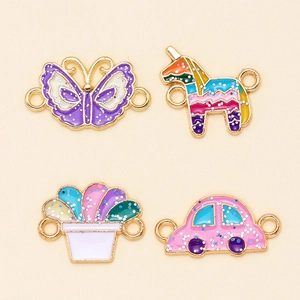 Pendentifs émaillés DIY avec papillon, licorne et voiture et finition dorée