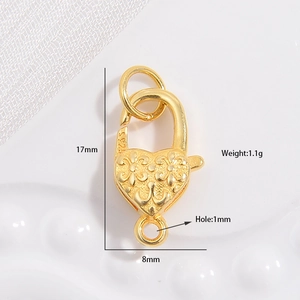 S925 sterling silver gold plated heart lobster clasp for DIY bracelets and necklaces