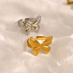 French style gold and silver bow rings with adjustable open band for women